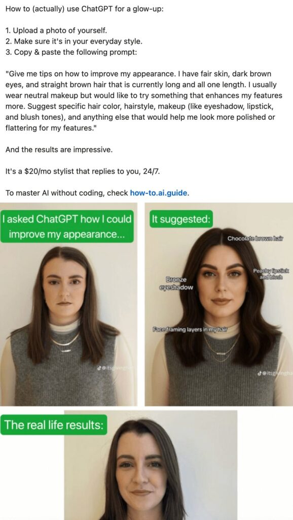 ChatGPT glow-up instructions